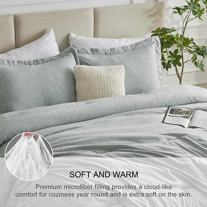 CozyLux California King Comforter Set - 3 Pieces Sage Green Soft Luxury Cationic Dyeing Cal King Size Bedding Comforter All Season, Breathable Lightweight Bed Sets with 1 Comforter and 2 Pillow Shams - LeafyLoom