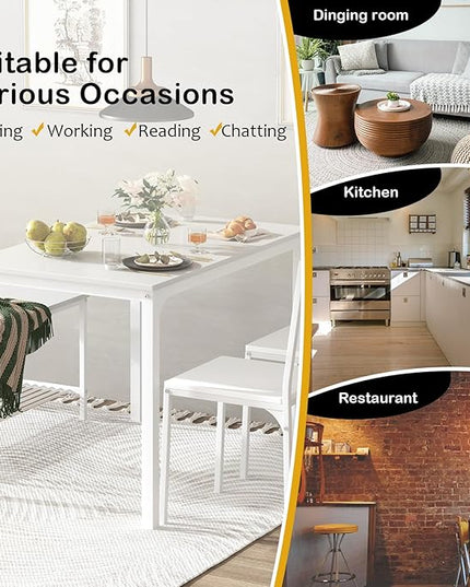 soges 4 Person Dining Table Set,43.3 inch Kitchen Table Set for 4,2 Chairs with Backrest,2-Person Bench with Storage, White Rack,Nesting Furniture Set for Dining Room and Restaurant, White - LeafyLoom
