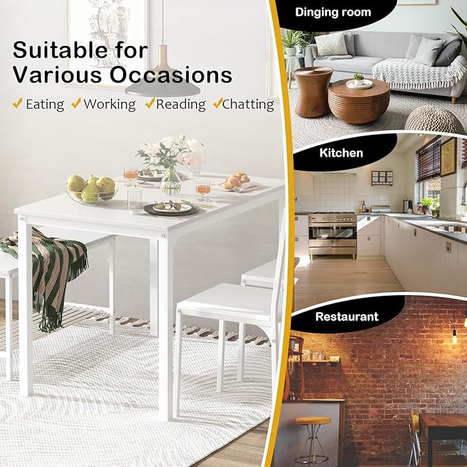 soges 4 Person Dining Table Set,43.3 inch Kitchen Table Set for 4,2 Chairs with Backrest,2-Person Bench with Storage, White Rack,Nesting Furniture Set for Dining Room and Restaurant, White - LeafyLoom