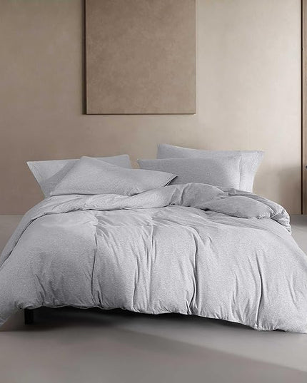 Calvin Klein - Queen Comforter Set, Luxuriously Soft Home Decor, Modern Cotton Melange Jersey Bedding (Grey Blue Heather, Queen) - LeafyLoom