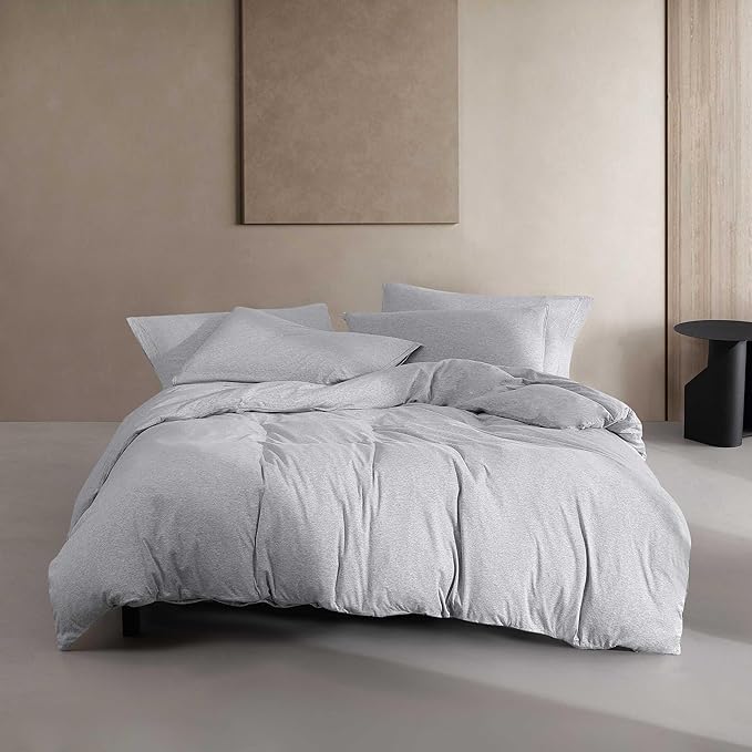 Calvin Klein - Queen Comforter Set, Luxuriously Soft Home Decor, Modern Cotton Melange Jersey Bedding (Grey Blue Heather, Queen) - LeafyLoom