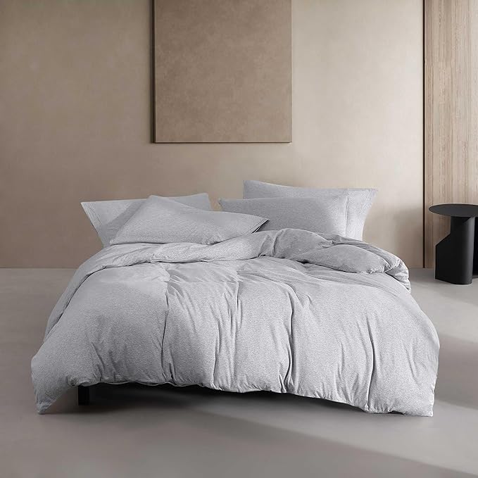 Calvin Klein - King Comforter Set, Luxuriously Soft Home Decor, Modern Cotton Melange Jersey Bedding (Grey Blue Heather, King) - LeafyLoom