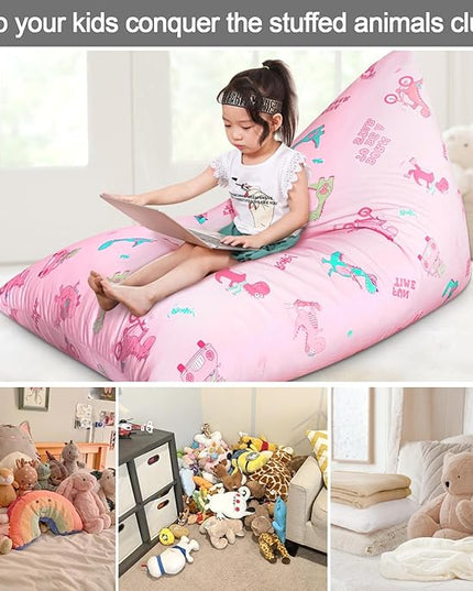 Jorbest Stuffed Animal Storage, Dinosaur Bean Bag Chair, Stuffed Animal Storage Bean Bag Chair for Kids and Adults, Pink Dinosaur Bean Bag for Girls - Cover ONLY (Dinosaur 200L/52 Gal) - LeafyLoom