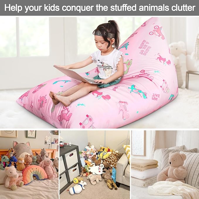 Jorbest Stuffed Animal Storage, Dinosaur Bean Bag Chair, Stuffed Animal Storage Bean Bag Chair for Kids and Adults, Pink Dinosaur Bean Bag for Girls - Cover ONLY (Dinosaur 200L/52 Gal) - LeafyLoom