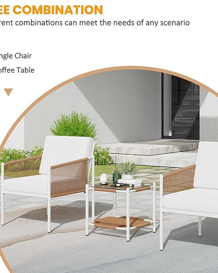 Shintenchi 3 Piece Wicker Patio Furniture Set, Outdoor Furniture Rattan Conversation Set with Two Single Chairs and Coffee Table for Backyard, Balcony, Poolside - LeafyLoom