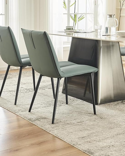 YOUTASTE Dining Chairs Set of 2 Mid Century Modern Upholstered Leather Kitchen Chairs Soft Padded Side Chairs Dinner Chairs with Metal Legs for Living Room Bedroom, Blue Gray - LeafyLoom
