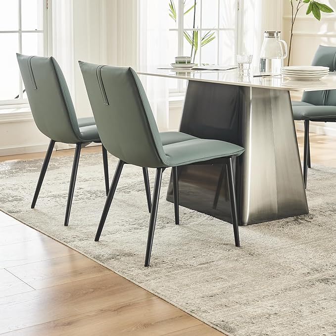 YOUTASTE Dining Chairs Set of 2 Mid Century Modern Upholstered Leather Kitchen Chairs Soft Padded Side Chairs Dinner Chairs with Metal Legs for Living Room Bedroom, Blue Gray - LeafyLoom