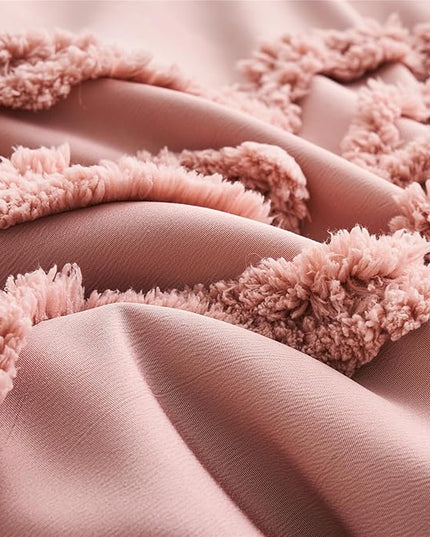 KAKIJUMN Blush Pink Tufted Comforter Set King Size 7 Piece Bed in a Bag, Shabby Chic Boho Comforter and Sheet Set, All Season Soft Microfiber Complete Bedding Set(Pink,King) - LeafyLoom
