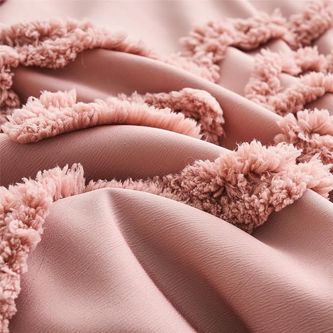 KAKIJUMN Blush Pink Tufted Comforter Set King Size 7 Piece Bed in a Bag, Shabby Chic Boho Comforter and Sheet Set, All Season Soft Microfiber Complete Bedding Set(Pink,King) - LeafyLoom