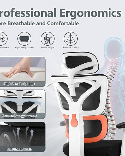 Office Chair Ergonomic Desk Chair, High Back Gaming Chair, Big and Tall Reclining chair Comfy Home Office Desk Chair Lumbar Support Breathable Mesh Computer Chair Adjustable Armrests(W-Orange) - LeafyLoom