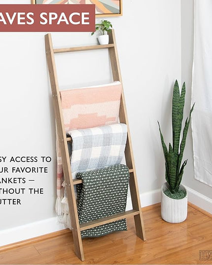 Ilyapa Blanket Ladder for Living Room, Ladder Blanket Holder - Rustic Decorative Quilt Ladder, Barnwood Blanket Ladders for Living Room, Farmhouse Decor, Quilt Ladder - LeafyLoom