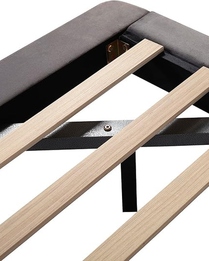 Queen Size Velvet Upholstered Platform Bed with Sensor Light and 2 Large Backrests,Wood Floating Bed Frame w/Two sets of USB Port & Sockets,Multi-Function,for Kids Teeens Adults,Gray - LeafyLoom