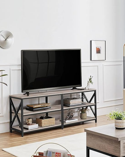 Yaheetech TV Stand for 70 Inch TVs, Industrial Media Entertainment Center with 3-Tier Storage Shelves, 63" TV Console with Metal Frame for Living Room, Gray - LeafyLoom