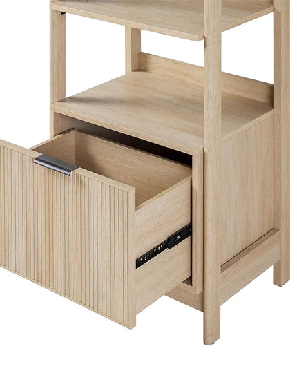 Walker Edison Modern Narrow Open Bookshelf Bottom, 22 Inch, One-Drawer Coastal Oak - LeafyLoom