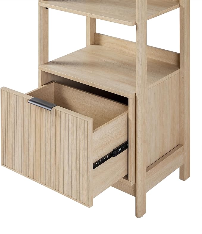 Walker Edison Modern Narrow Open Bookshelf Bottom, 22 Inch, One-Drawer Coastal Oak - LeafyLoom