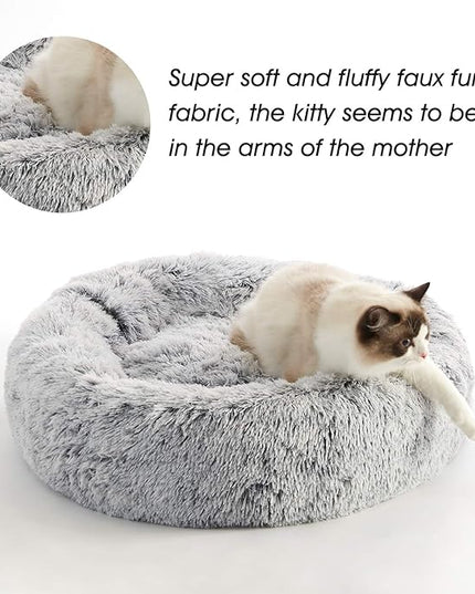 Donut Dog Cuddler Bed Calming, Anti-Anxiety, Warming Cozy Soft Dog Round Bed, Fluffy Faux Fur Plush Dog Cat Cushion bed for Small Medium Dogs and Cats (20"/24"/27"/30") WESTERNHOME