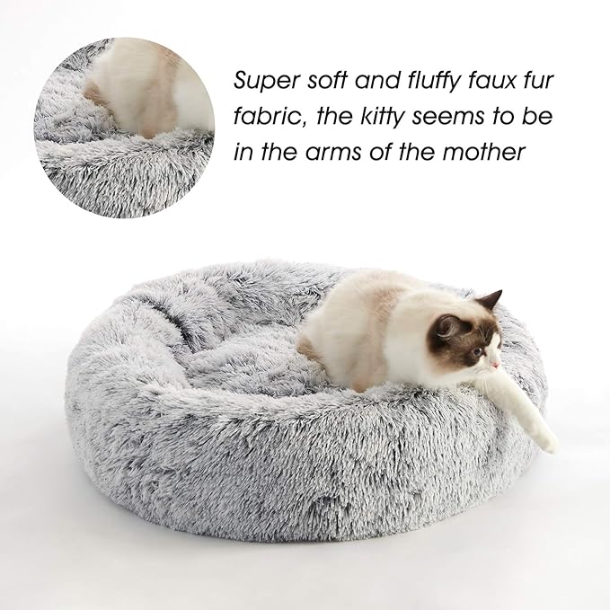 Donut Dog Cuddler Bed Calming, Anti-Anxiety, Warming Cozy Soft Dog Round Bed, Fluffy Faux Fur Plush Dog Cat Cushion bed for Small Medium Dogs and Cats (20"/24"/27"/30") WESTERNHOME
