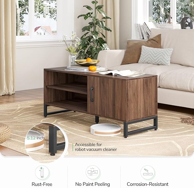 Novilla Media Console, TV Stand for TV's up to 50" Flat Screen Living Room Storage Cabinet Doors and Shelves Entertainment Center, 43 Inches, Walnut - LeafyLoom