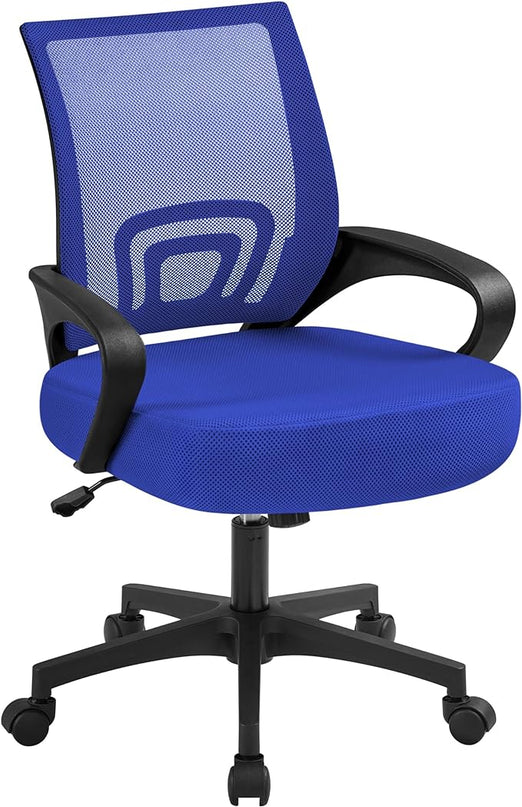 Yaheetech Office Computer Desk Chair Swivel Rolling, Cute Task Chair Ergonomic Conference Room, Mesh Work Study Chair Basic Comfy Desktop Chair with Wheels Arms, Blue - LeafyLoom