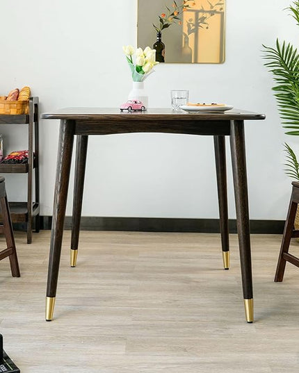 Dining Table 31.5“, Square Small Solid Wood Kitchen Table with Copper Decor for 2, Mid Century Modern Kitchen Dining Table, Oak Finish, Walnut, 31.5 x 31.5 x 29.5 Inch, Walnut - LeafyLoom
