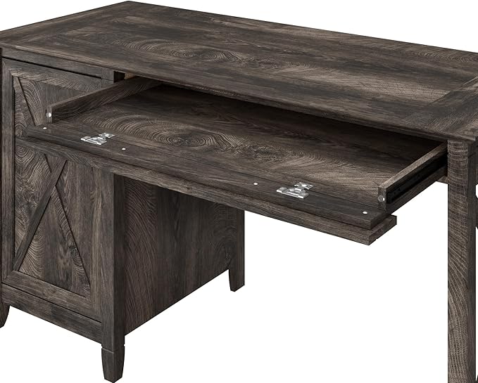 Bush Furniture Key West 54-Inch Computer Desk with Keyboard Tray and Storage, Dark Gray Hickory (KWD154GH-03) - LeafyLoom