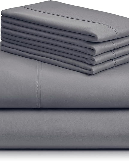 LuxClub 6 PC Queen Sheet Set, Breathable Luxury Bed Sheets, Deep Pockets 18" Eco Friendly Wrinkle Free Cooling Sheets Machine Washable Hotel Bedding Silky Soft - Light Grey Queen - LeafyLoom