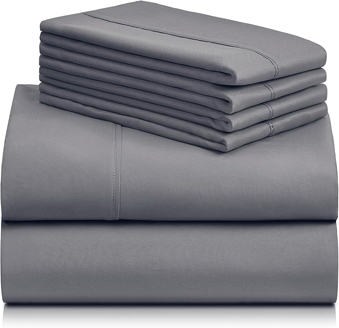 LuxClub 6 PC Queen Sheet Set, Breathable Luxury Bed Sheets, Deep Pockets 18" Eco Friendly Wrinkle Free Cooling Sheets Machine Washable Hotel Bedding Silky Soft - Light Grey Queen - LeafyLoom