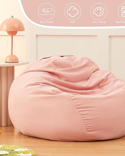 EXQ Home Stuffed Animal Storage Kids Bean Bag Chair Cover (No Filler) Washable Ultra Soft Corduroy Pink Bean Bag Cover for Organizing Plush Toys or Textile, Sack Bean Bag for Adults, Teens - LeafyLoom