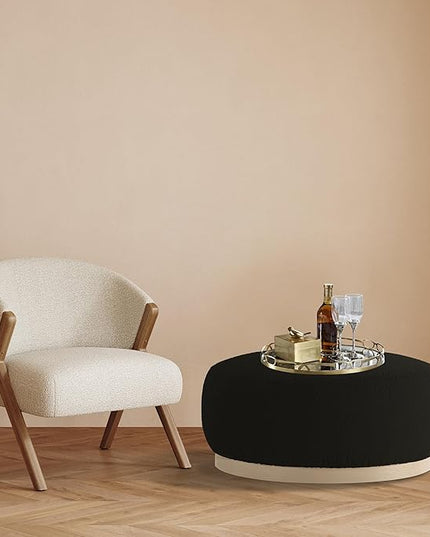 Round Ottoman Coffee Table, Modern Boucle Upholstered Center Table for Living Room Circle Accent Coffee Table for Bedroom Entryway Office - LeafyLoom