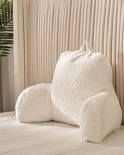 Aimuan Reading Pillow Bed Rest Wedge Large Adult Backrest Pillow with Arms Back Support for Sitting Up in Bed Cushion Incline Rest Sleeping Snoring Pillow, Ivory Large - LeafyLoom