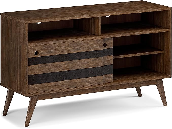 SIMPLIHOME Clarkson SOLID ACACIA WOOD 54 Inch Wide Mid Century Design TV Media Stand in Rustic Natural Aged Brown for TVs up to 60 Inches, For the Living Room and Entertainment Center - LeafyLoom