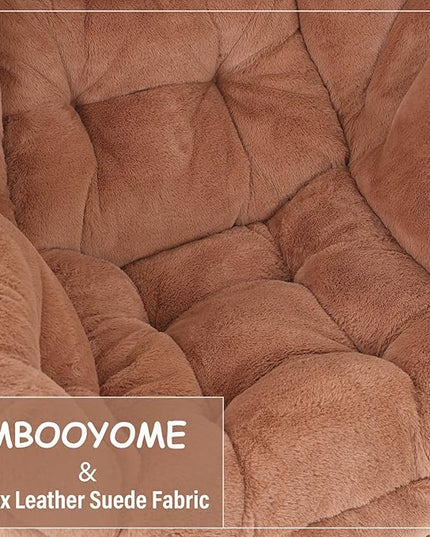 Lazy Chair with Ottoman, Modern Accent Chair Contemporary Lounge Leisure Upholstered Sofa Chair Set with Armrests, Reading Chair for Living Room, Bedroom, Office, Plush Brown - LeafyLoom
