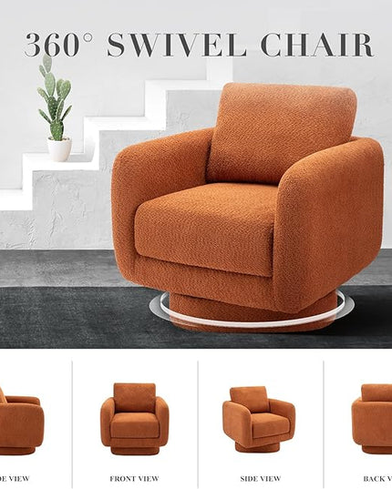 COLAMY Swivel Accent Chairs Set of 2, 32Inches Wide Upholstered Armchair with Plush Back Pillow for Living Room, Modern Sofa Corner Chair for Nursery/Living Room/Bedroom-Orange - LeafyLoom