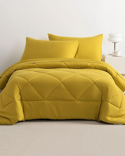 NTBAY Twin Comforter Set with Sheets, 5 Pieces Soft and Breathable Twin Bedding Set, Twin Bed in a Bag, Down Alternative Comforter Set Solid Color All Season, Kids Bedding Set, Yellow - LeafyLoom