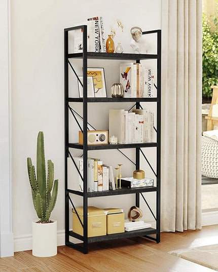 YITAHOME 5-Tier Bookshelf, Freestanding Black Book Shelf, Modern Minimalist Open Display Storage Book Shelves Standing Shelving Unit for Living Room Bedroom Home Office, Black - LeafyLoom