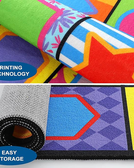 LIVEBOX Geometry Teaching Kids Rug for Classroom, Washable School Learning Area Rugs, Colorful Preschool Kids Classroom Carpet Non-Slip Playroom Mat for Home Learning,13'x7'5"(Seats-24) - LeafyLoom