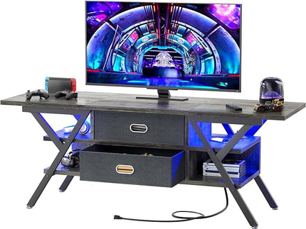 TV Stand for 55''/65'' TV - LED TV Stands with Power Outlets for Living Room, TV Entertainment Center with Storage, Modern Gaming TV Stand with Drawers for Bedroom, Entertainment Stand 55 Inch, Gray - LeafyLoom