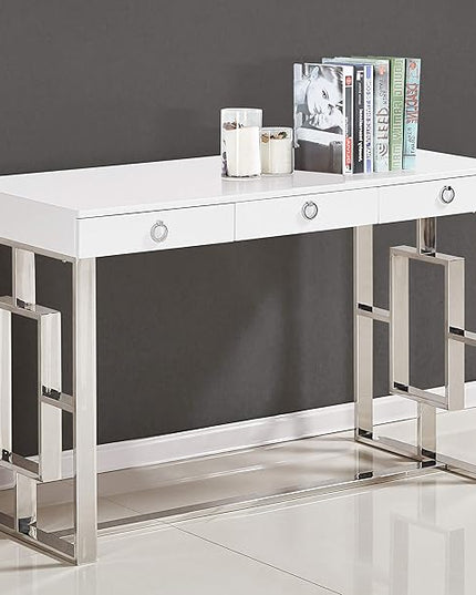 Best Master Furniture Brooke Mid-Century Modern Glossy Home Office Desk, Silver - LeafyLoom
