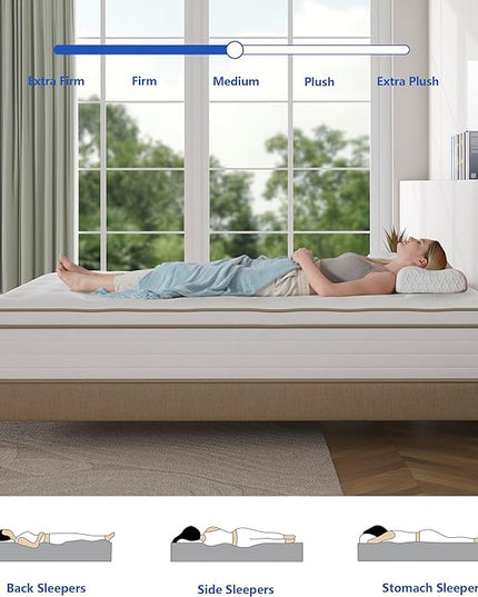Full Size Mattress, 12 Inch White Full Mattress in a Box, Memory Foam Individually Pocket Coils for Pain Relief, Medium Firm Full Mattresses, CertiPUR-US Certified. - LeafyLoom