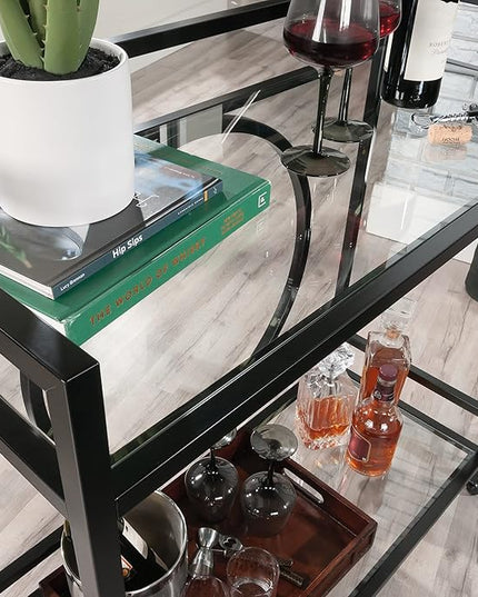 Sauder International Lux Bar Cart, Black Finish - LeafyLoom