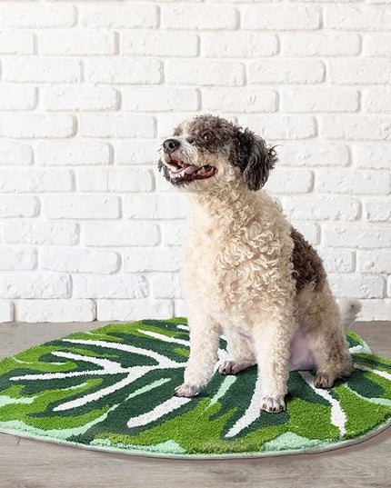 Kids Rug Green Leaf Area Rug for Nursery Cute Bath Mat Non Slip Small Preppy Carpet for Bedroom Bathroom Children Playroom Boho Home Decor Washable 2'x2.6' - LeafyLoom
