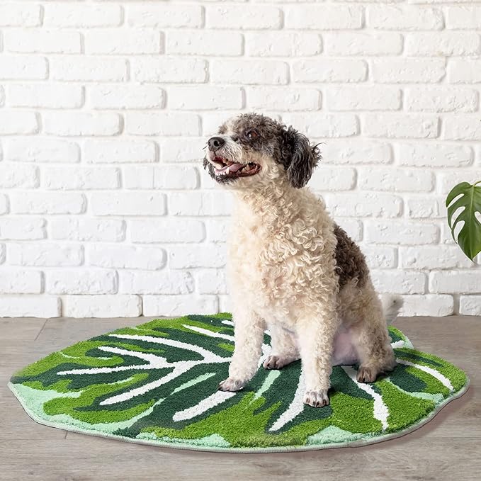 Kids Rug Green Leaf Area Rug for Nursery Cute Bath Mat Non Slip Small Preppy Carpet for Bedroom Bathroom Children Playroom Boho Home Decor Washable 2'x2.6' - LeafyLoom