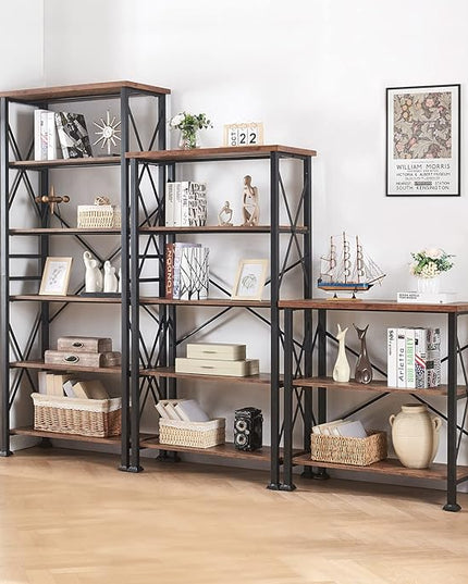 HOMBAZAAR Bookshelf, 3-Tier Industrial Bookshelf, Etagere Bookcases and Bookshelves, Small Bookshelf Storage Organizer, Freestanding Bookshelf for Living Room, Bedroom and Home Office, Brown - LeafyLoom
