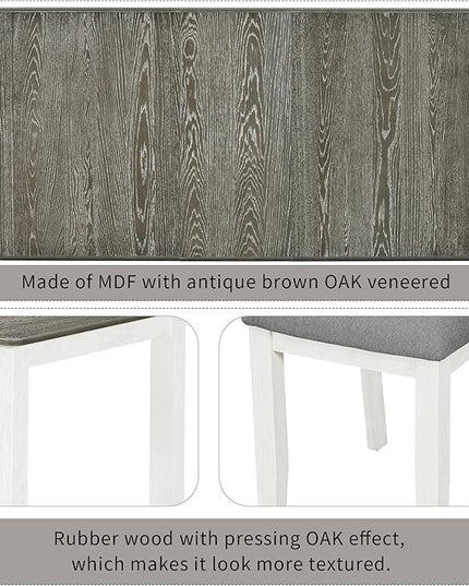Dining Table Set for 6, 7-Piece Dining Table Set with Extendable Table and 6 Upholstered Chairs, Kitchen Table Set with Backrest for Dining Room, Living Room, Antique Brown+White - LeafyLoom