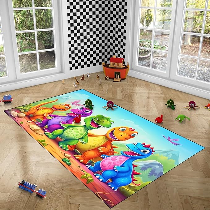 Dinosaur Carpet for Boys Room - Dinosaur Rugs for Boys Bedroom Cartoon Dinosaur Rug Kids Rugs for Bedroom Cute Dinosaur Area Rug for Living Room Bedroom Kids Room,2'5''×4' - LeafyLoom
