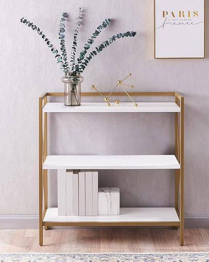 Leick Home 9261-WTGL Claudette Mixed Metal and Wood Bookshelf, White/gold - LeafyLoom