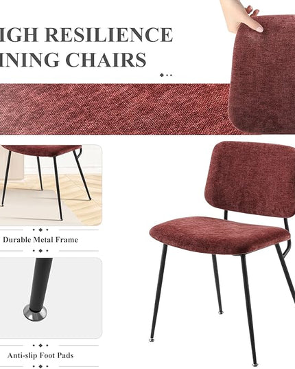 COLAMY Modern Upholstered Fabric Dining Room Accent Diner Stylish Kitchen Chairs with Solid Metal Legs, set of 4, Red - LeafyLoom