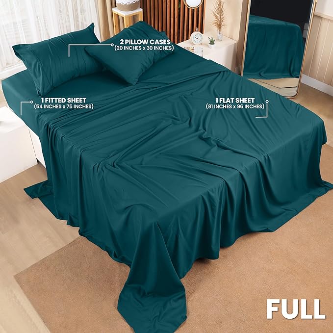 Utopia Bedding Full Bed Sheets Set - 4 Piece Bedding - Brushed Microfiber - Shrinkage and Fade Resistant - Easy Care (Full, Teal) - LeafyLoom