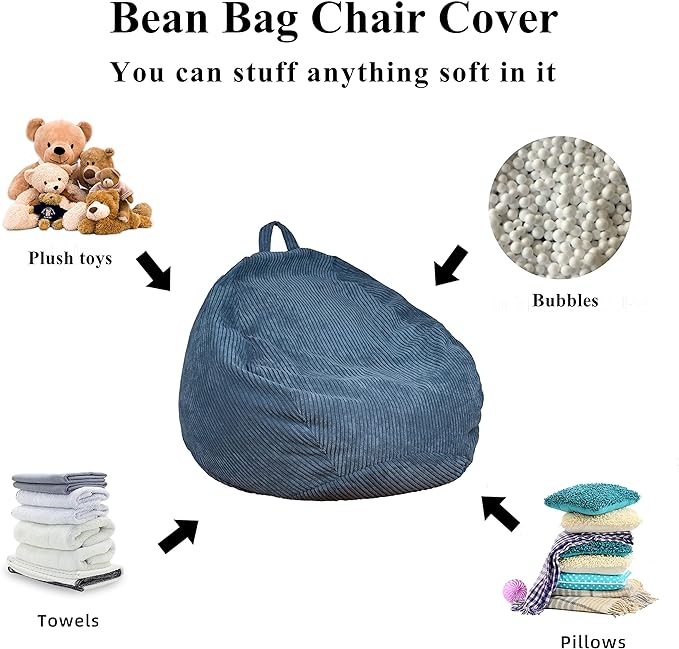 Stuffed Animal Storage Bean Bag Chair - Bean Bag for Kids - Toy Storage Bag - Chair Gifts for Kids (Small, Khaki) - LeafyLoom