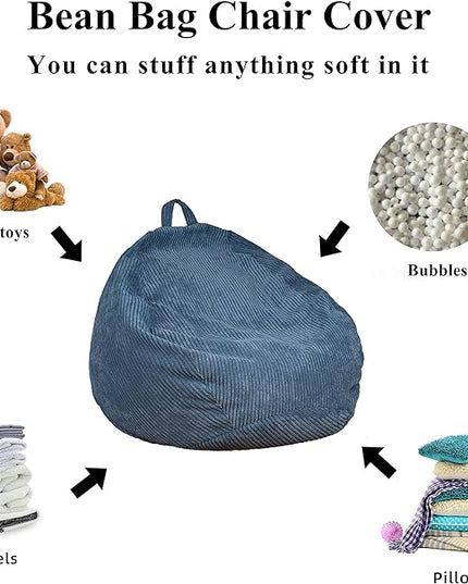 Bean Bag Chairs Cover (No Filler),Bean Bag Cover,Plush Toys Storage Bag,Bean Bag for Kids,Adults,Teens,Washable Ultra Soft Corduroy Sturdy Zipper,[Small 32 * 28 in] Blue Bean Bags - LeafyLoom